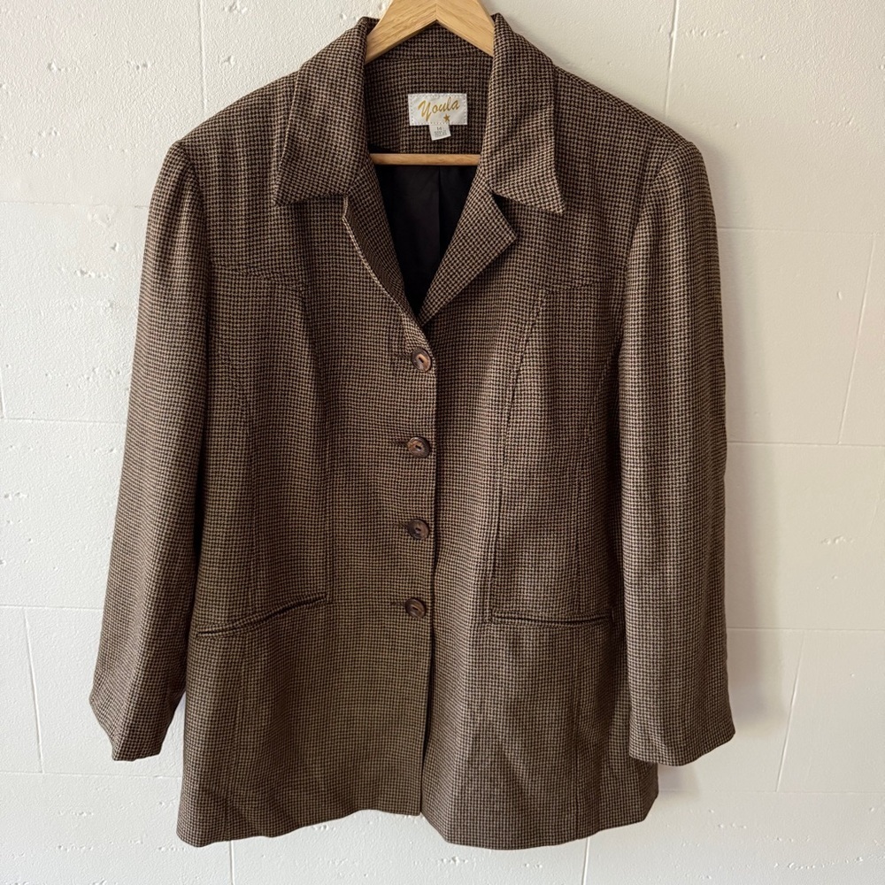 Vintage | Brown Houndstooth Wool Blazer | Acamedia Retro | Size Large